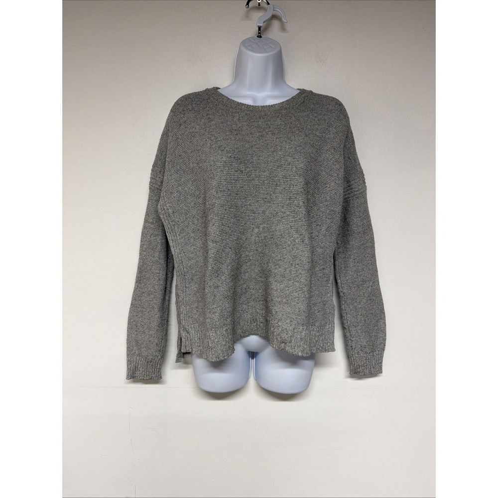 Madewell Women's Sweater Size M Gray High Low Hem Crew Neck Long Sleeve Knit